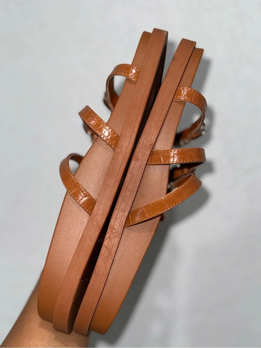 Abound Triple Buckle Slide Sandals in Cognac Brown